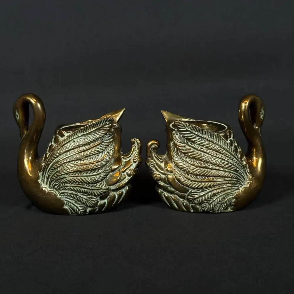 Exquisite Vintage Brass Swan Taper Candle Candlestick Holder A Timeless Treasure